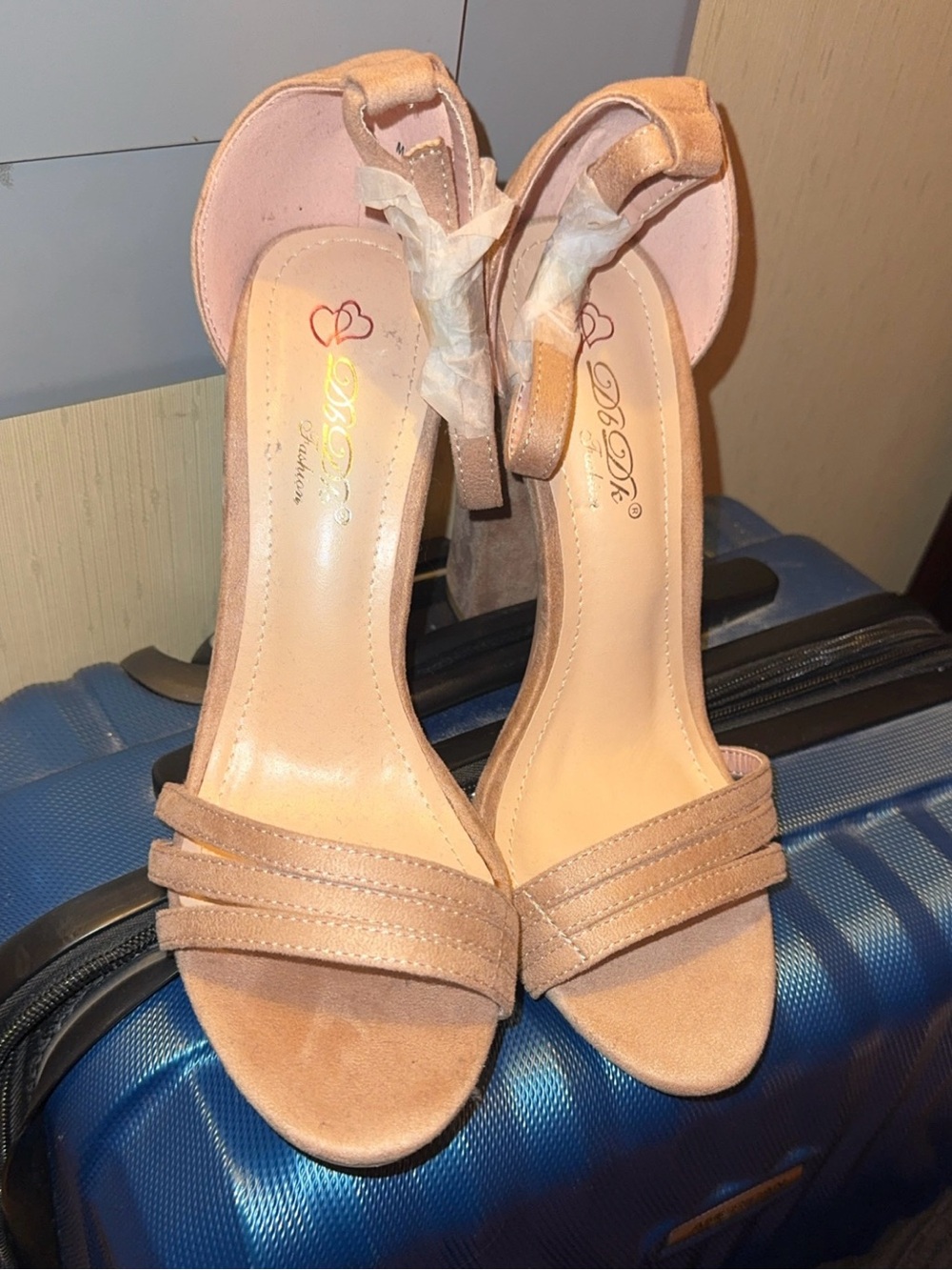 Women's Nude Pink Ankle-Strap Heeled Sandals